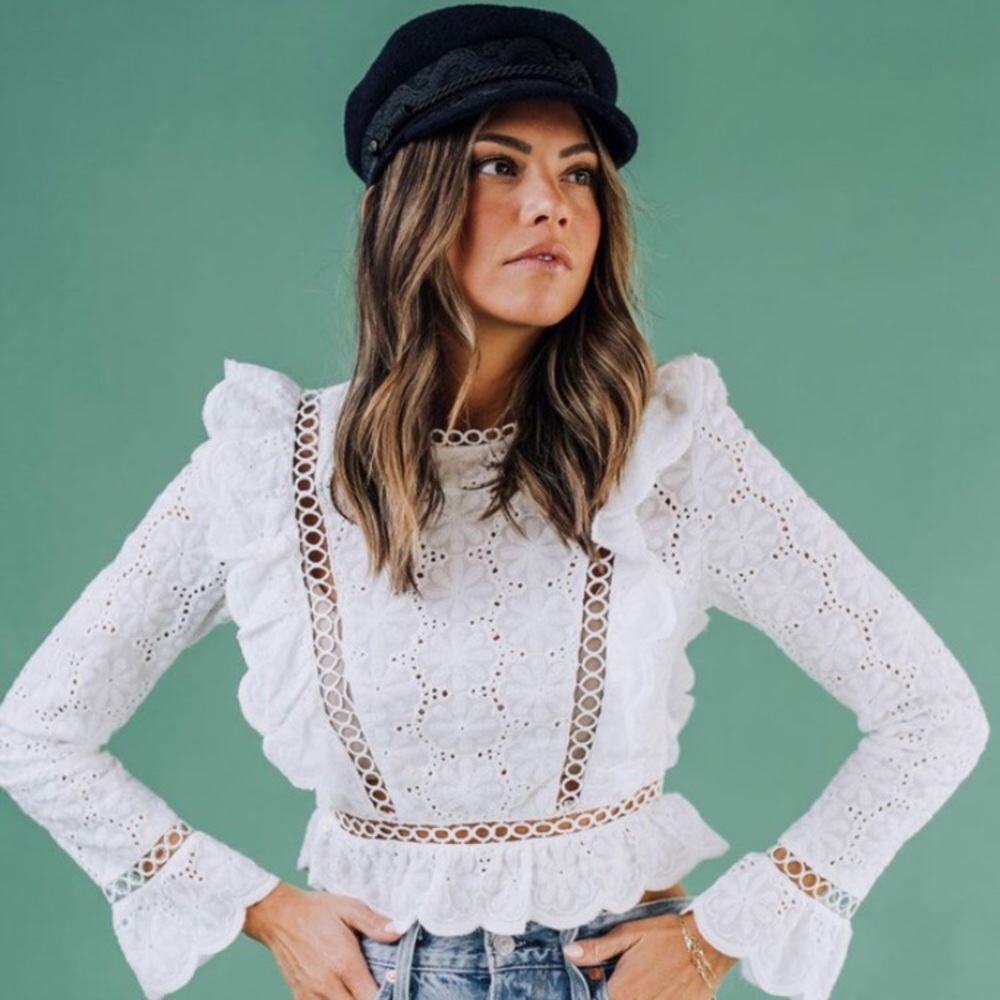 Clad & Cloth “Darling Diana” White Lace Top